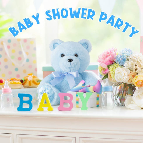 10 Inch Bear Stuffed Animal, First Bear Baby Shower Plush Toy for Wedding Birthday Gift (Blue)