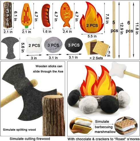 Inslat 45 Set Playset 3 4 5 6 7 PCS Pretend Play Campfire Toy for Kids, Toddler Camping Toys Play Felt Campfire