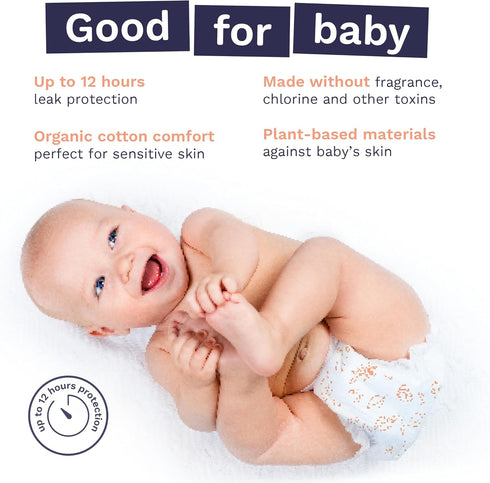 4 (18-31lbs) 12 Packaging, 3 Packs 22 (66 Pura Size Eco-Friendly Diapers TCF Hypoallergenic, Soft Organic Cotton