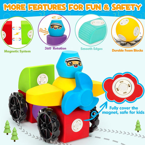 15 3 4 5 6+ Hodurgyi PCS Magnetic Foam Blocks, STEM Preschool Toys for Children, Magnetic Building Blocks for Toddlers