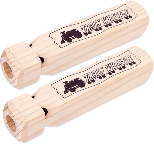 POPLAY 2PCS Wooden Train Whistles, 4 Tone 7.3" Toy Wood Whistles for Kids Birthday Party Favors Carnival Prize