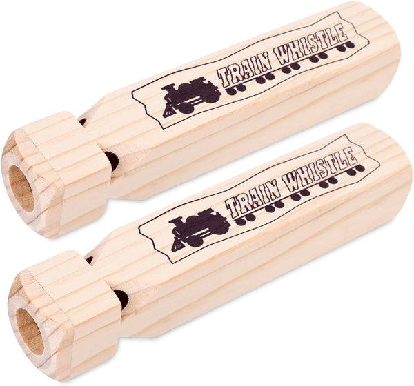 POPLAY 2PCS Wooden Train Whistles, 4 Tone 7.3" Toy Wood Whistles for Kids Birthday Party Favors Carnival Prize