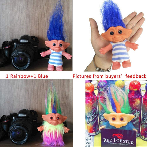 2packs Vintage Troll Dolls Set, Retro Chromatic Troll Dolls for Collections, School Project, Arts and Crafts