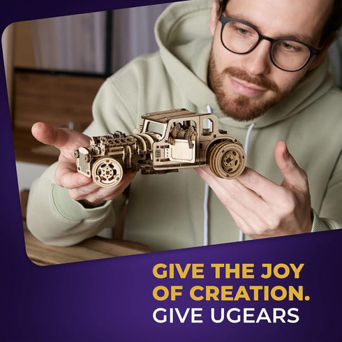 UGEARS 3D Car Model Puzzle, Hot Rod Furious Mouse with Dual Engines, Realistic Scaling Model Kits for All Family