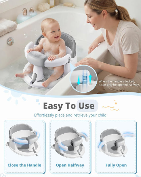 3 (6-24 ONTHEWEI Baby Bath Seats for Babies Sitting Up, Non-Slip Baby Bathtub with Suction Cups, Safe & Comfortable
