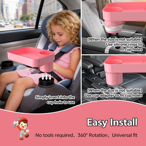 Car Seat Snack Tray for Kids Toddler Travel,Cup Holder Expander for Car,Toddler Travel & Road Trip Accessory
