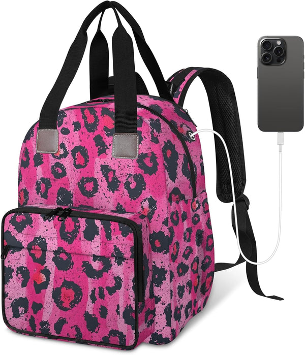 Shoblo Leopard Print Rosy Diaper Bag Backpack for Travel, Waterproof Diaper Bag with