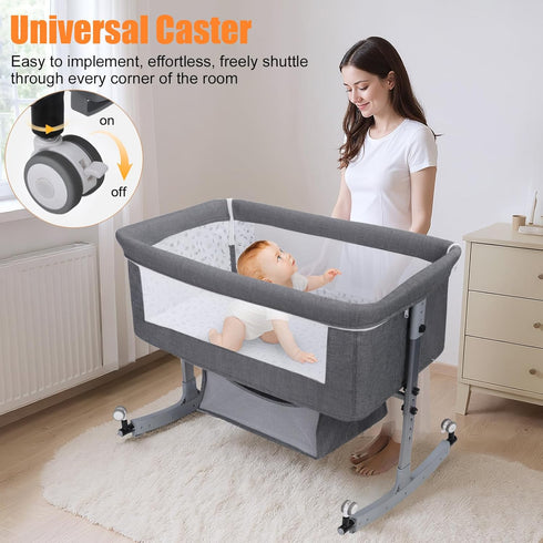 Saterkali 3 1 in Baby Bassinet | Bedside Sleeper with Storage Basket and Wheels | Bedside Crib for Baby | Height