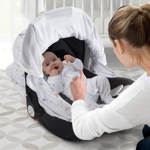 Baby Car Seat Cover, Soft Breathable Privacy Canopy, Comfortable Sun Shade Protect for Newborn Infant Boys Girls