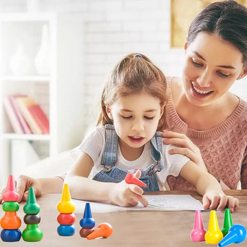 LECAMEBOR 12 Finger Crayons for Toddlers, Non-Toxic Crayon for Kids Washable Palm-Grip Crayons Colors Paint Crayon