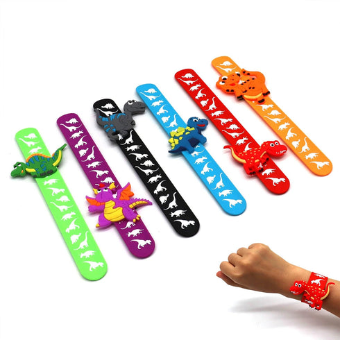 Dinosaur Slap Bracelets for Kids - 6 Pack Party Favors for Boys & Girls Dinosaur Theme Supplies