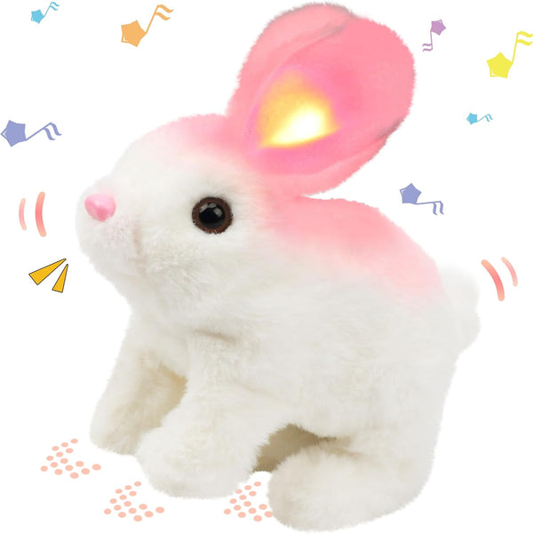 Hopearl Hopping Rabbit with LED Ears Interactive Electronic Pet Plush Bunny Toy with Sounds and Movements, Light up
