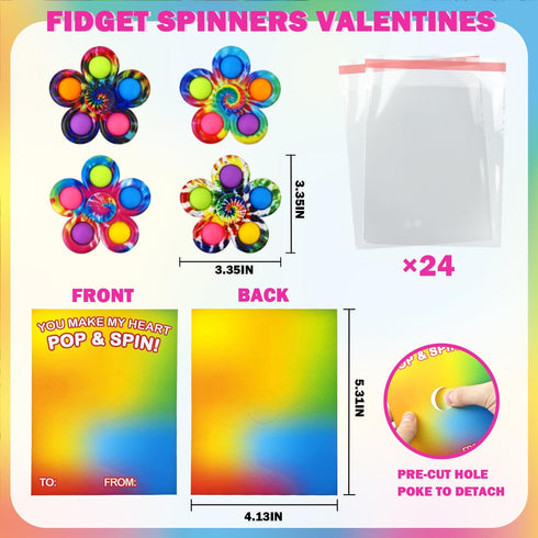 24 Pack, Exchange Cards for Classroom Kids Pop Bubble Fidget Spinner Toys for School Toddler Boys Girls, Non Candy