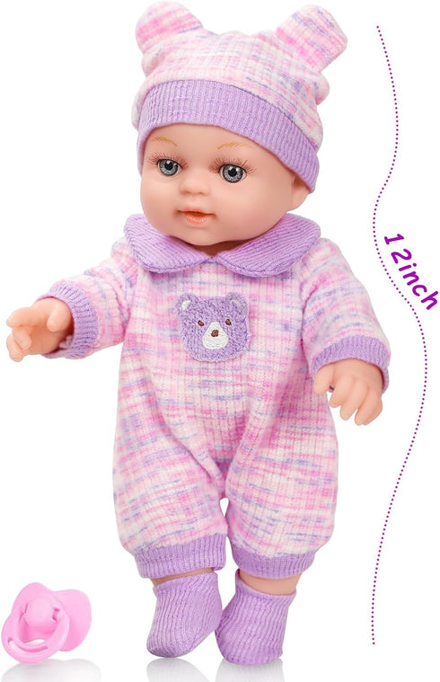 XFEYUE 12'' Backpack Backpack, 3+ Baby Doll with Bear Pattern in Gift Box,Including Clothes Accessories, Baby Bottle