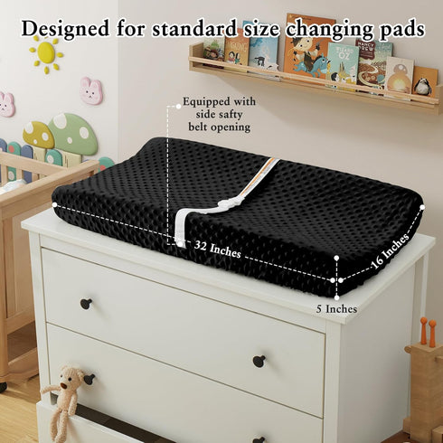 Homiest 2 Pack Changing Pad Cover, White + Black Changing Table Sheets, Ultra Soft Fleece Minky Dot Fabric, Breathable
