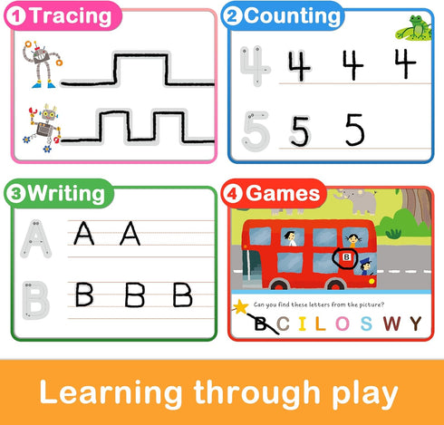 60 3 4 5 Preschool Learning Activities Reusable Pages, Tracing Letter Number Handwriting Practice Book for Kids
