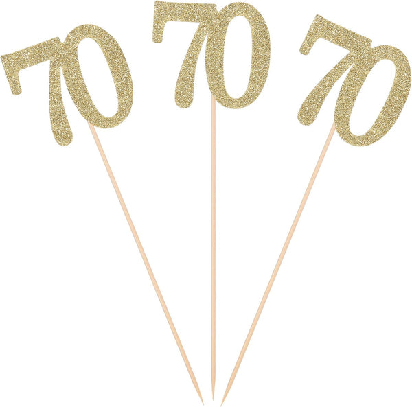 Pack of 10 Gold Glitter 70th Birthday Centerpiece Sticks - Number 70 Table Topper Decorations