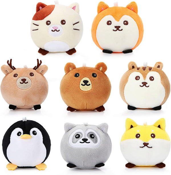 Aoriher 8 Pcs Mini Plush Animals, 3.15 Inch Soft Toys, Colorful Woodland Animal Keychain Decor for Christmas