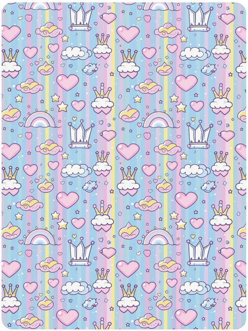 miaozhen 1 Pack 52x28 Cotton Baby Crib Sheets Soft Stretchy Princess Dress Crown Cartoon Crib Mattress Sheet