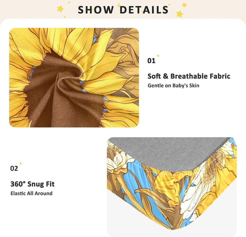 Bseiialft 52 28 Yellow Sunflowers Floral Crib Sheets for Boys Girls Soft and Breathable Cotton Baby Sheets for Standard