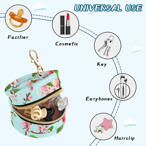 PYBUG Peach Round Pacifier Storage Case, Polyester & TPU Lined with Hook Buckle, Pacifier Container Box for Baby