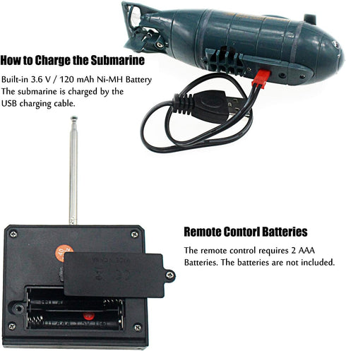 Tipmant Mini RC Nuclear Submarine Toy, Remote Control Electric Dive Fish Water Tank Kids Gifts (Blue)