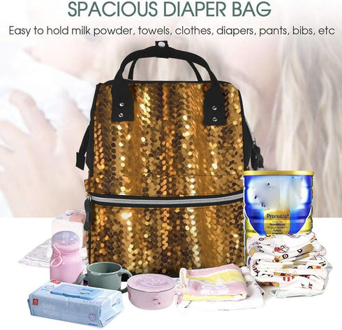 FHEDVBN Backpack Mummy Backpacks Daypack Gold Sequin Sparkle Diaper Bag for Women Multifunction Waterproof for Mom Dad