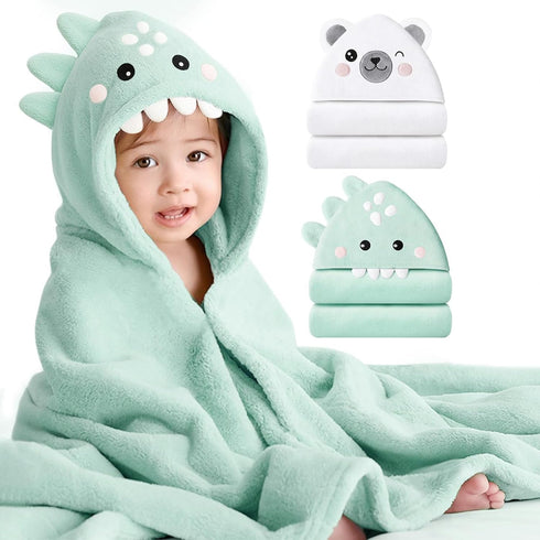 Konssy 2-Pack Hooded Baby Towels, 32" 32" Soft & Absorbent Plush Fleece,