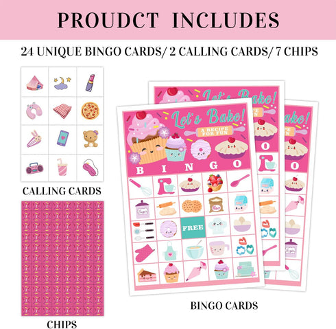 Cupcake Party Bingo Game, 24 Player Sweet Bingo Cards Set for Family Friend Activity, Baking Party Favor Decoration Holiday Supplies -a12