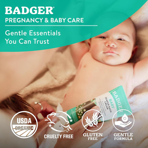 2.9 oz, 2-Pack Badger Baby Diaper Rash Cream, Zinc Oxide Diaper Cream for Babies, Natural Skin Barrier Cream