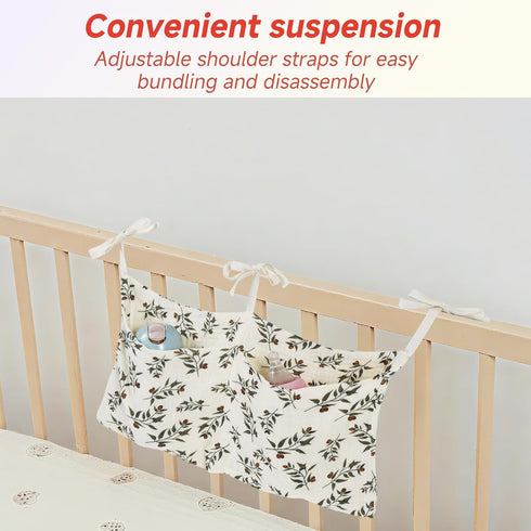 FALESOUL 2-Pockets Cotton Baby Bedside Hanging Storage Bag, Baby Crib Side Organizer Crib Hanging Organizer, Diaper