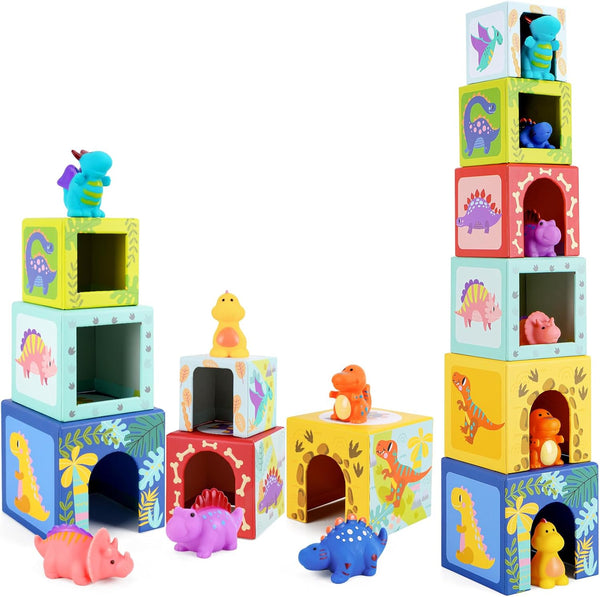 KMTJT Toddlers and Babies Dinosaur Sorting and Stacking Toys Blocks for 1-3