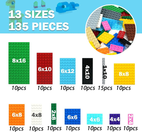 135 Multipacks, MALEKO Pieces Classic Base Plates Bricks Parts, Flat Board Small Baseplates Mat Bulk Building Blocks