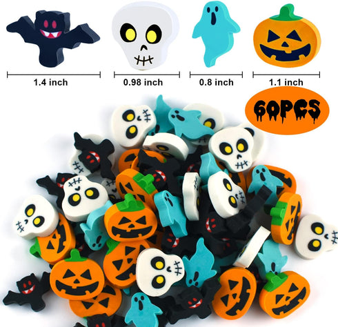 Halloween Mini Erasers Bulk Set, Pumpkin Ghost Bat Erasers for Kids Trick or Treat Goody Bag Filler Party Favors