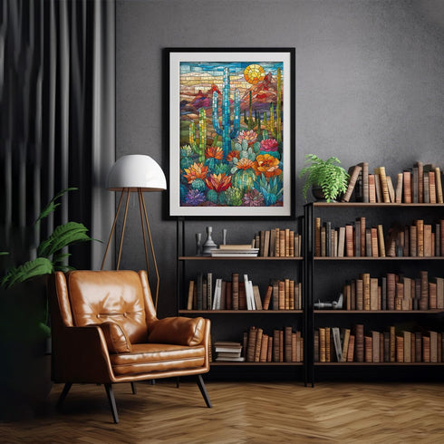 Cactus Puzzles for Adults, 1000 Pieces and up, PICKFORU Stained Glass Puzzle, Colorful Succulent Art