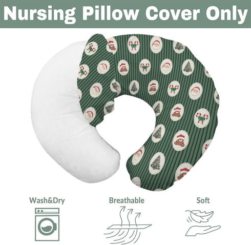 Red and Green Christmas Baby Nursing Pillow Covers for Boy Girl Santa Bear Trees Candy Bows Stripes Nursery Pillowcase