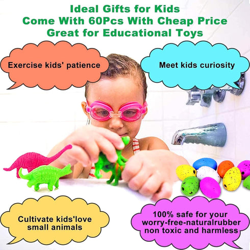 60 Pcs Hatching Dinosaur Eggs Party Favors for Kids, Grow in Water Dino Eggs with Toys Inside