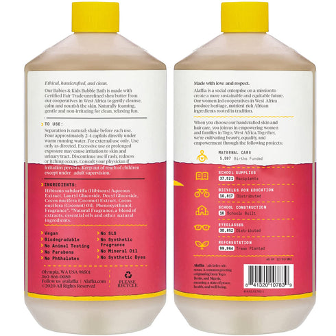 2-Pack 32 Oz Alaffia Bubble Bath for Babies & Kids, Coconut Strawberry Long-Lasting, Moisture-Rich Bubbles with Coconut