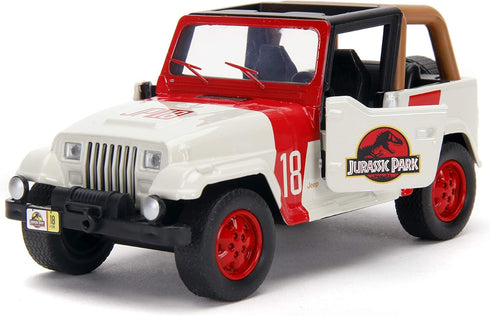Jada Toys Jurassic World 1:32 Jeep Wrangler Die-cast Car for Kids and Adults (White/Red)