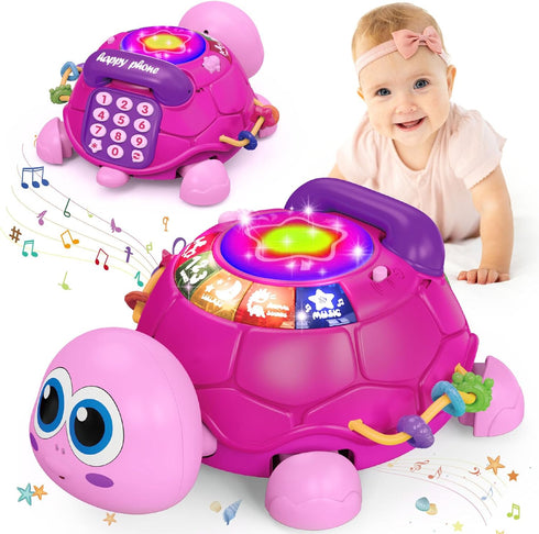 Ussybaby Musical Turtle Baby Toys 6 to 12 Month,Infant Light-up Musical Tummy