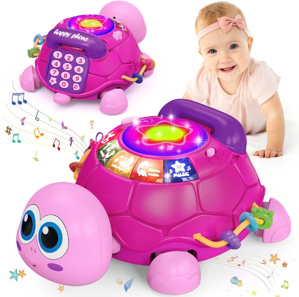 Ussybaby Musical Turtle Baby Toys 6 to 12 Month,Infant Light-up Musical Tummy