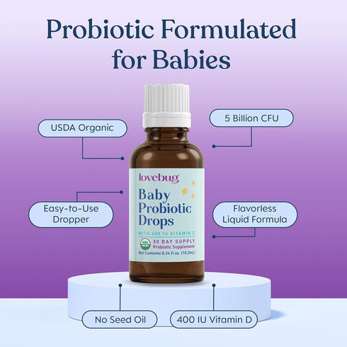 Immune (0-12 10ml LOVEBUG Baby Probiotic Drops - Organic Probiotics for Support and Baby Constipation & Colic Relief
