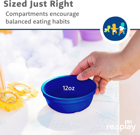 Re-Play 12 Oz. Toddler Bowls - Set of 3 - Dishwasher and Microwave Safe - Made in USA - True Blue