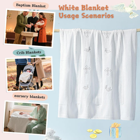 39X34 Booulfi Nursery Blankets Baby Blankets for Boys Girls Baby Receiving Blankets Cross Dove of Peace Embroidery