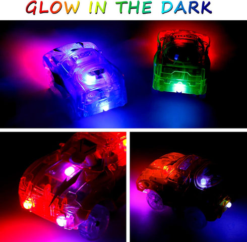 4pcs Tracks Cars Replacement - Light Up Magic Cars for Tracks Compatible with Glow in the Dark Toy Cars