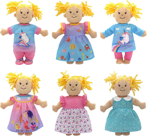 6 Pack Doll Clothes for 13-16 Inch Baby Dolls, Compatible with Toy JC, Manhattan & Doug Melissa