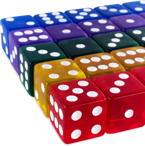 Super Z Outlet Standard 16mm Dice, Translucent Multi-Color, 50pk