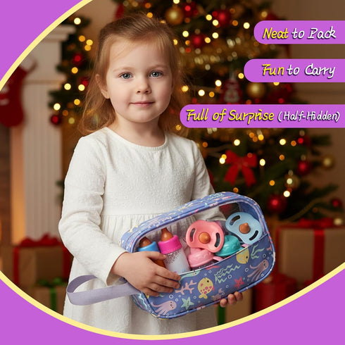 6-Piece Set 1024 Inch CARANOVO Baby Doll Feeding Magic Bottles & Pacifiers for Dolls, Disappearing Milk & Juice