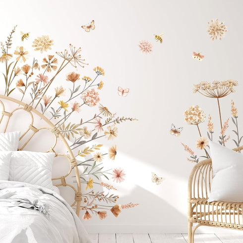 decalmile Boho Flower Wall Decals Wildflower Floral Dandelion Grass Wall Stickers Baby Nursery Girls Bedroom Kids Room
