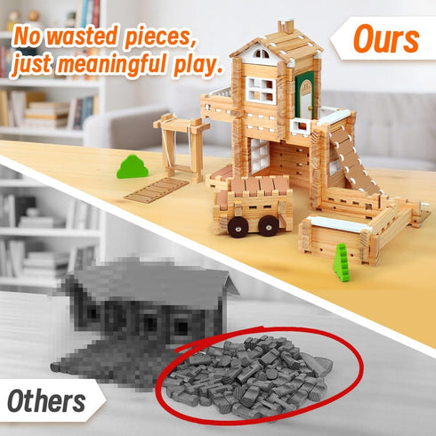 107 4-8 Jovi-mindlyNotchies Pcs Wooden Blocks Toys with Door and Windows,Classic Old Fashioned Toys,Wooden Building